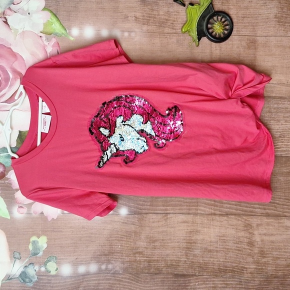 PINK UNICORN SEQUIN TOP SIZE 14 - Picture 1 of 4